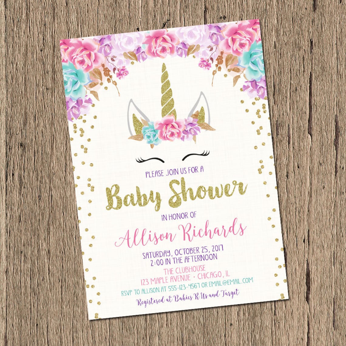 Unicorn Baby Shower Invitation Girl Baby Shower Invite Etsy