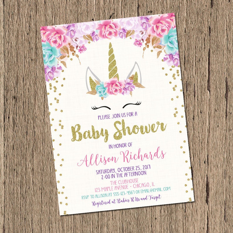 Unicorn Baby Shower Invitation Girl Baby Shower Invite Etsy