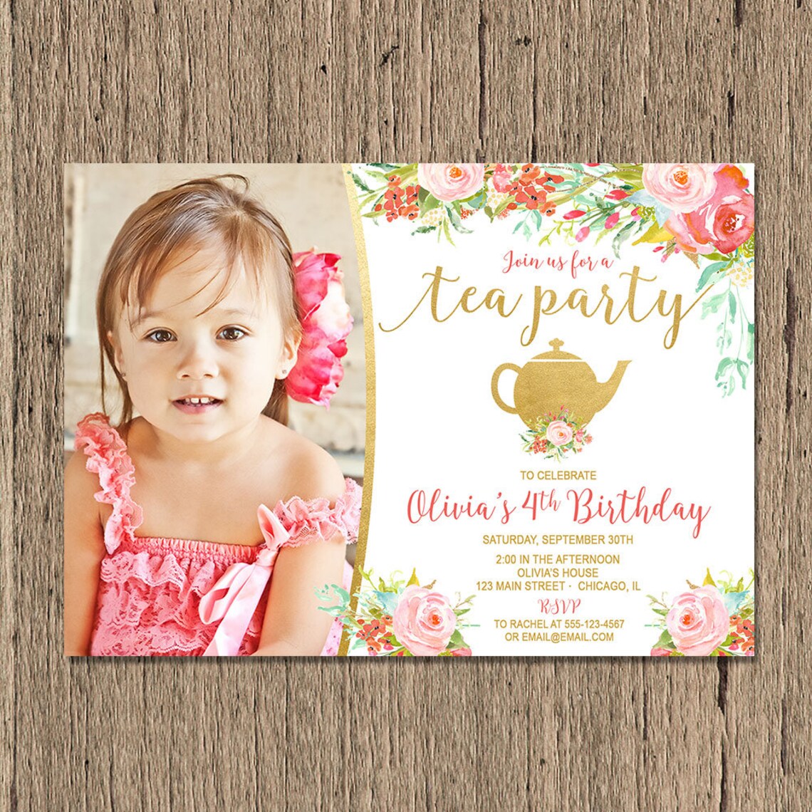 Tea Party Birthday Invitation Tea Party Invitation Pink and Etsy