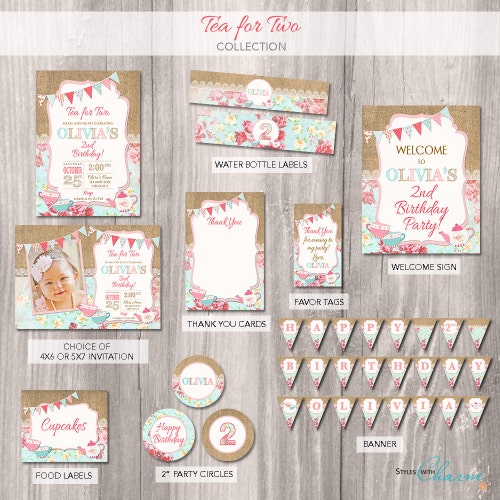 Tea Party Printable Party Package YOU Print Tea for Two Pink | Etsy