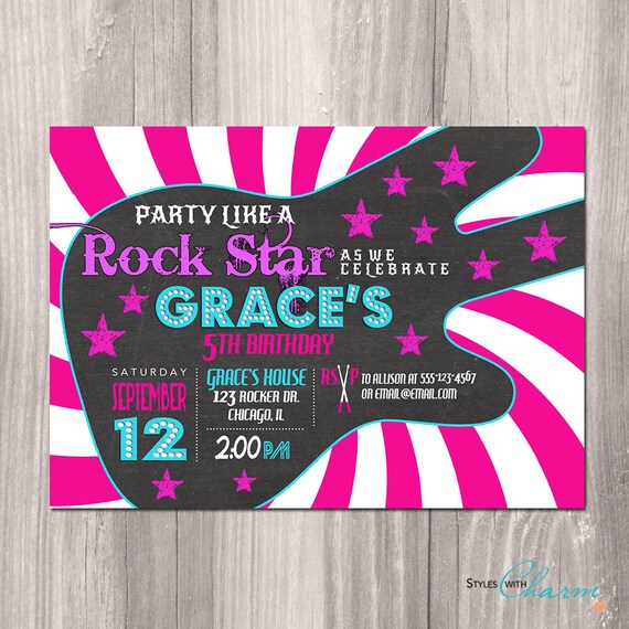 Rock Star Birthday Invitation Girl Rock Star Invitation | Etsy