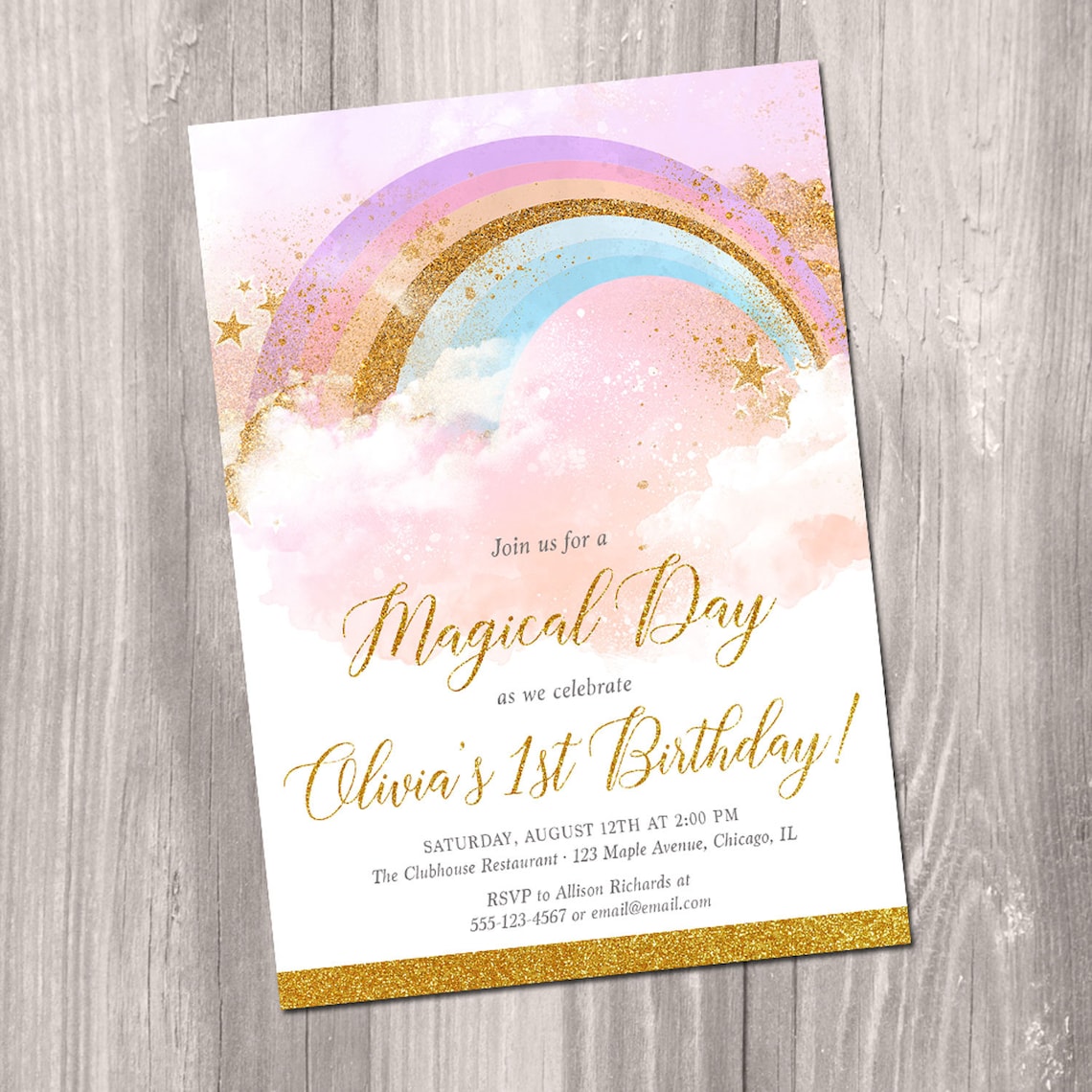 Rainbow birthday invitation Pastel rainbow girl 1st first Etsy