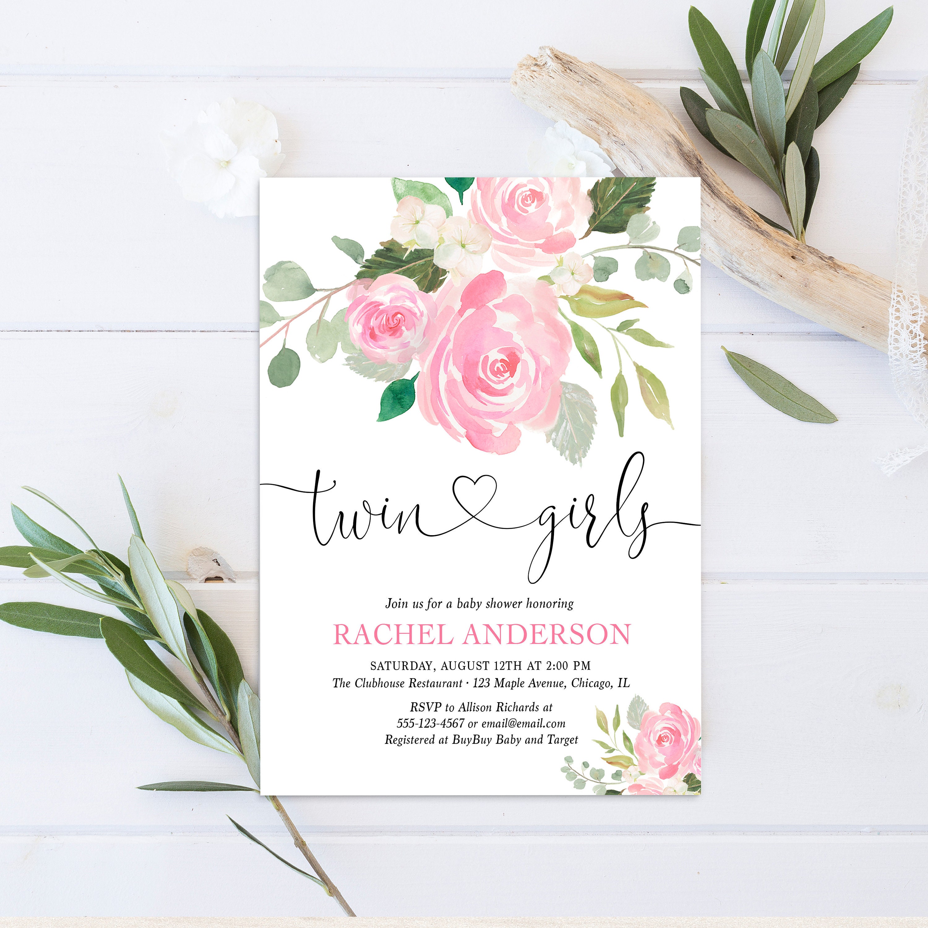 Paper Twin Girl and Boy Baby Shower Coed Invitation Package Baby Shower