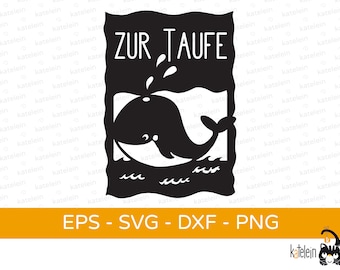 Taufe Wal Einladungskarte Taufkarte Plotterdatei SVG dxf png eps  Download Bügelbild plotten Geschenk Schablone Scherenschnitt Schnittdatei