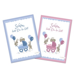 Biglietto di congratulazioni Nascita Cartoline per bambini Set Ragazze Ragazzi Simpatici coniglietti Coniglietto