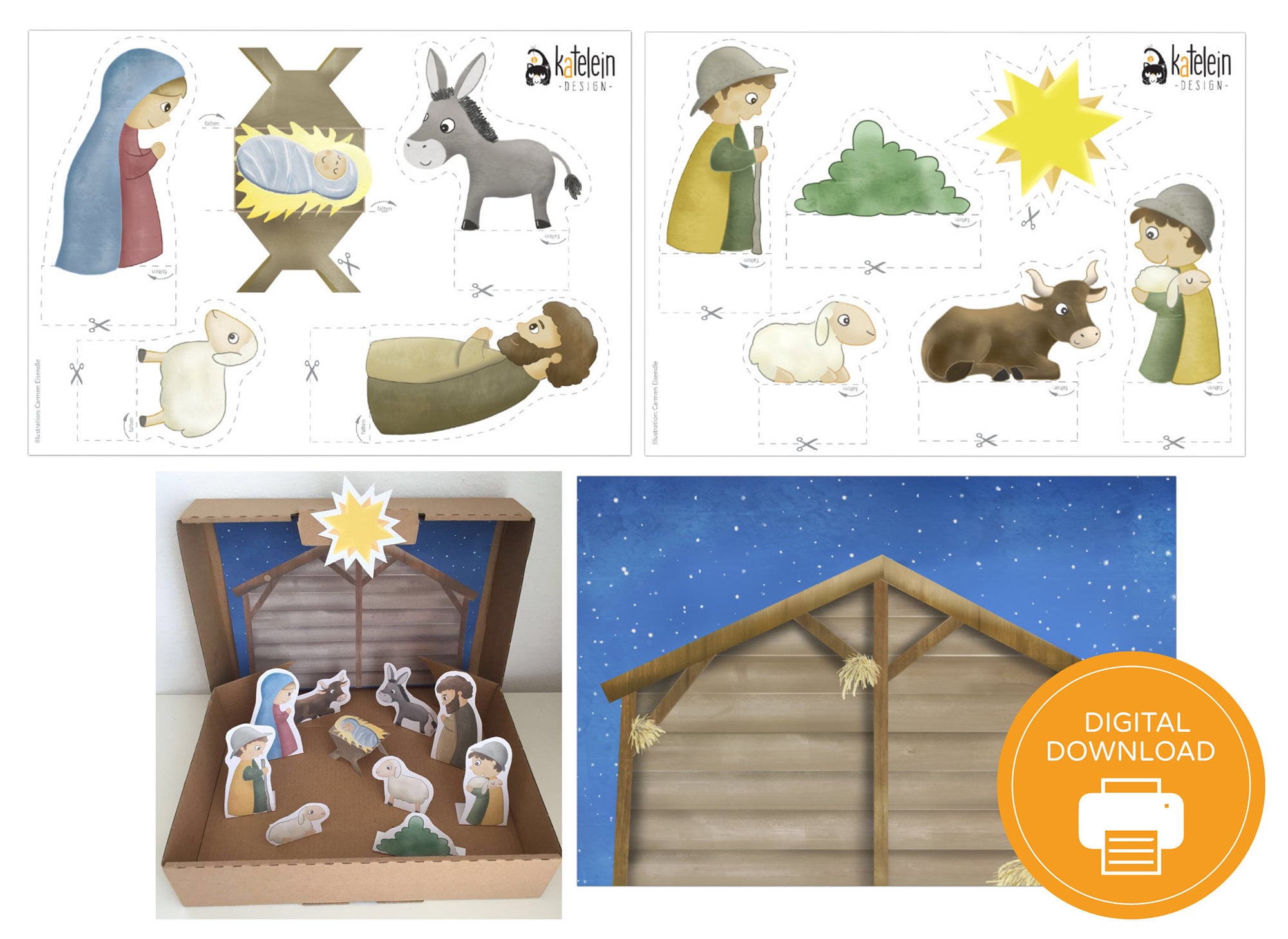 Bastelkrippe für Kinder zum Selber Ausdrucken Ausschneiden Etsy