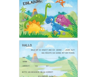 Kids Birthday Dinosaur Boy Birthday Invitation Dino Cards Birthday Invitation with T-Rex, Triceratops, Pterodactyl - Set of 10