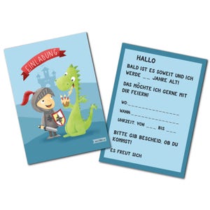 Biglietti d'invito per ragazzi per compleanni di bambini/compleanni di cavalieri con draghi e cavalieri - set da 10 - illustrazione - 14,8 x 10,5 cm
