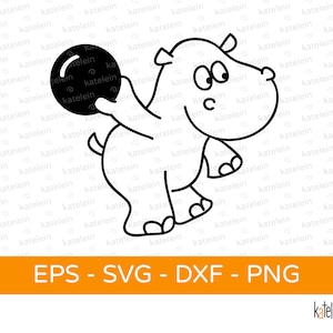 Puede incluir: Un dibujo en blanco y negro de una línea de un hipopótamo de dibujos animados lanzando una pelota. El hipopótamo tiene una barriga grande y redonda y patas pequeñas. La pelota es redonda y tiene un diseño simple.