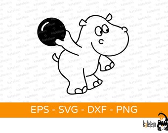 Bowling Plotterdatei SVG dxf png eps Lustiges Nilpferd Hippo Kegeln Kegelsport Flusspferd Bowlingkugel Download Bügelbild plotten Geschenk