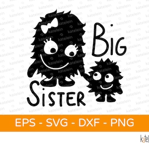 Big Sister Monster plotter archivo SVG dxf png eps descargar iron-on plot regalo hermana mayor monstruo hermanos niños nacimiento
