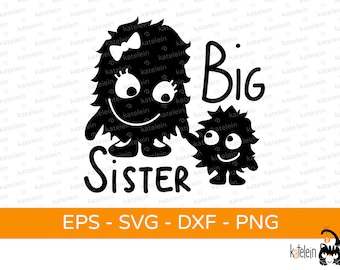 Big Sister Monster plotter bestand SVG dxf png eps download iron-on plot cadeau grote zus monster broers en zussen kinderen geboorte