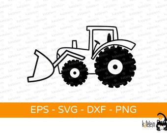 Traktor Frontlader Plotterdatei SVG dxf png eps  Download Bügelbild plotten Frontkipplader Bagger Radlader Baustselle Baggerschaufel
