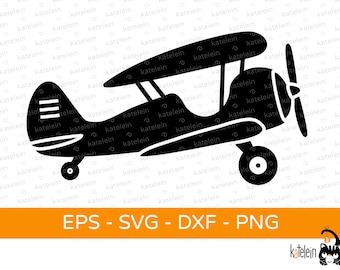 Doppeldecker Plotterdatei SVG dxf png eps  Download Bügelbild plotten Geschenk Flugzeug Flieger Propeller Propellerflieger Kinder Pilot