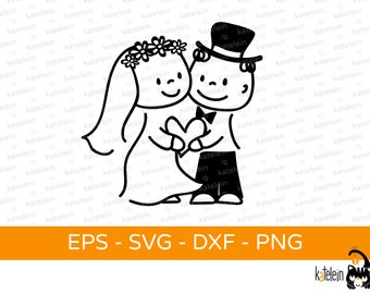 Plotter per coppia di sposi file SVG dxf png eps matrimonio sposare clipart scaricare trama ferro-on taglio idea regalo di congratulazioni coppia di sposi