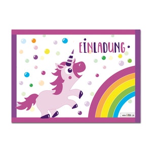Invito di compleanno di unicorno felice, biglietti d'invito di compleanno per bambini, festa di unicorno per ragazze
