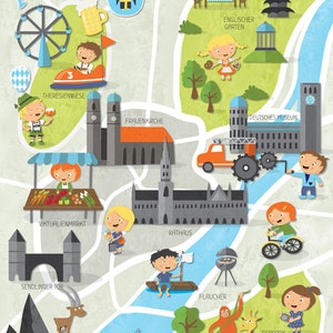 München Poster für Kinder Kinderstadtplan Kinderzimmer Bild Kinderposter Plakat Bayern Kinder | Kinderzimmer Deko | Stadtplan Bayern Minga