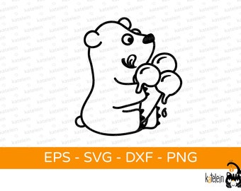 Eisbär mit Eis Plotterdatei SVG dxf png eps  Download Bügelbild plotten Geschenk Bär Eiscreme Eiswaffel witzig lustig Kinder Eis Naschen