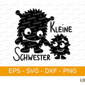 Kleine Schwester Monster Plotterdatei SVG dxf png eps Clipart Download Bügelbild Geschwister Kinder Baby plotten schneiden Geschenk Geburt