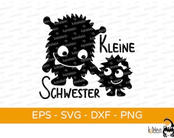 Little Sister Monster Plotter File SVG dxf png eps clipart download iron-on broers en zussen kinderen baby plotten snijden cadeau geboorte