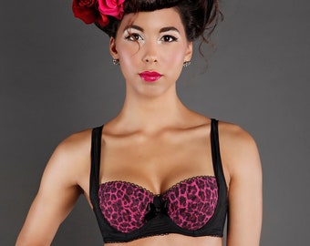 Pink and Black Leopard Print Underwire Bra - 34D only size left!