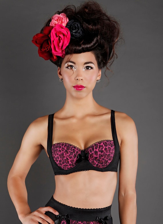 Pink and Black Leopard Print Underwire Bra 34D Only Size Left 