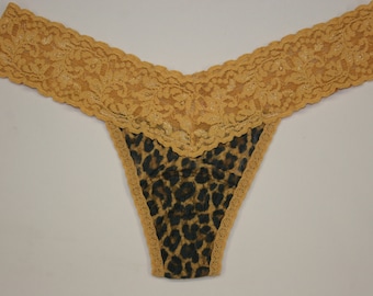 Leopard Lace Low Rise Thong with Tan Lace