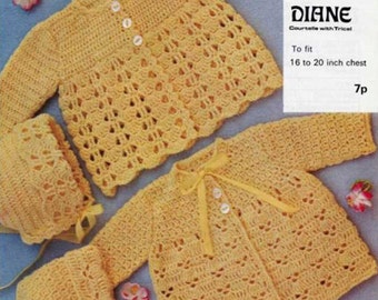 Patrón de crochet para chaquetas y gorros de bebé Matinee en PDF Descarga instantánea Chaqueta de crochet para bebé, abrigo de crochet para bebé. Tamaño 16 - 20 pulgadas