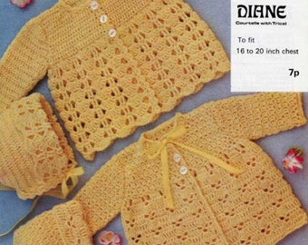 Baby Matinee Jackets and Hat Crochet Pattern pdf instant download Baby crochet jacket, Baby crochet coat. Size 16 - 20 inch