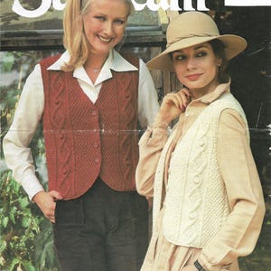 Ladies Aran Waistcoat Knitting Pattern, pdf instant download, To fit Size 32 to 38 inch chest, Aran Yarn,