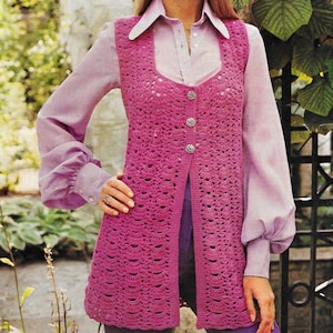 Ladies Waistcoat Crochet Pattern PDF instant download. To fit size 32-38 inch, Double Knitting