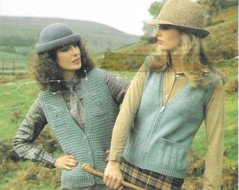 Ladies Waistcoats Knitting Pattern PDF instant download. To fit size 32-42 inch, Double Knitting, Vintage Pattern