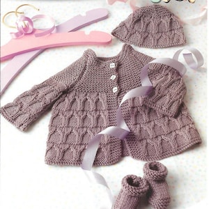 Matinee Coat Bonnet and Bootees knitting pattern pdf instant download Size 10 - 18 inch 4 ply yarn