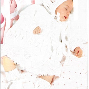 Baby Matinee Coat, Bonnet & Booties Knitting Pattern PDF instant download. To fit size 18-20 inch, Double Knitting