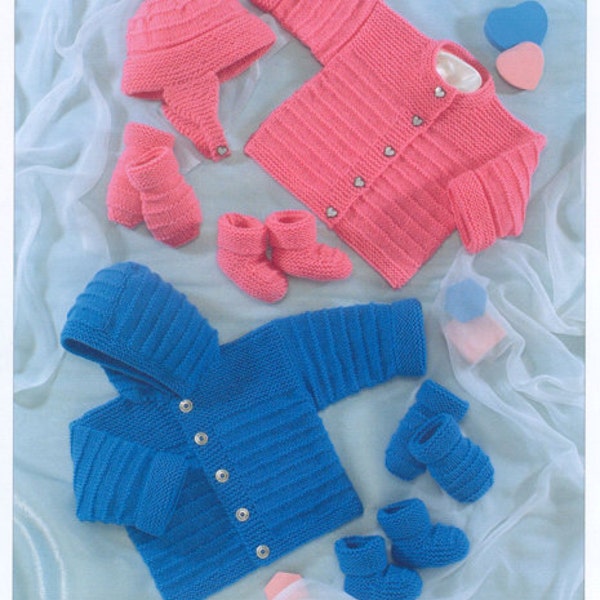 Jacket Cardigan Hat Mittens and Bootees knitting pattern pdf instant download Size 16 - 22 inch 0-3, 3-6, 6-12 mths,1-2 yrs DK Baby pattern