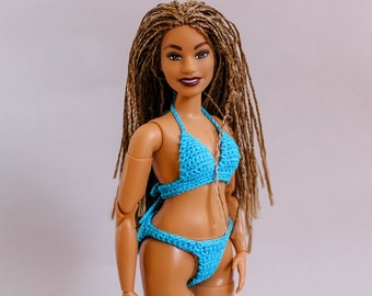 Swimwear for Curvy Barbie doll - blue bikinis for curvy Barbie Fashionista, clothing for fashion doll