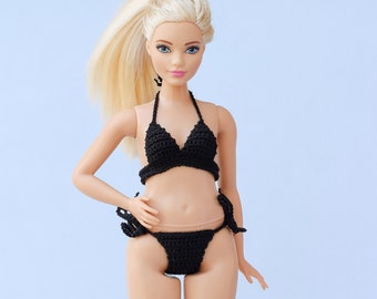 Doll Clothing for Curvy Barbie - simple black bikinis for curvy Barbie Fashionista doll, classical swimwear for fashion doll