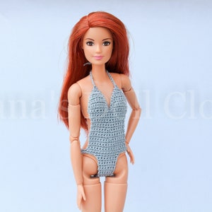 11,5-inch fashion doll swimsuit grey swimwear for regular Barbie doll, leotard for made to move Barbie image 1