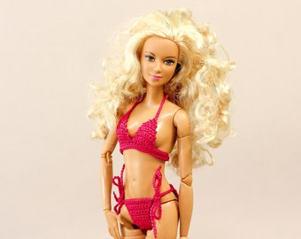 Pink swimwear for original Barbie - bikinis for made to move Barbie doll, fashion doll bathing suit