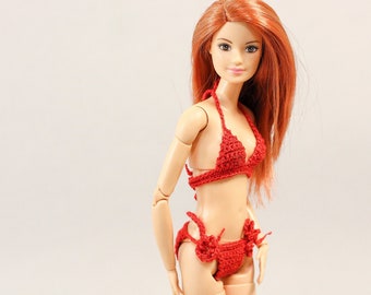 Swimwear for Made to move Barbie doll - handmade red bikinis for Barbie fashion doll
