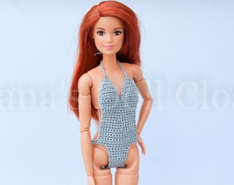 11,5-inch fashion doll swimsuit - grey swimwear for regular Barbie doll, leotard for made to move Barbie