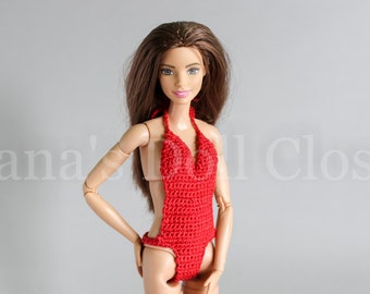 Swiwear for regular Barbie  - red swimsuit for fashion dolls, clothes for made to move Barbie doll