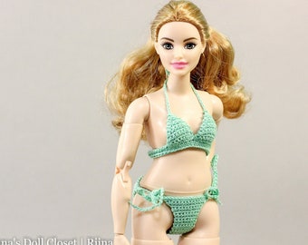 Mint green doll bikinis for Curvy Barbie - swimwear for made to move curvy Barbie