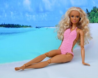 Swimwear for regular Barbie  - pink swimsuit for fashion dolls, clothes for made to move Barbie doll