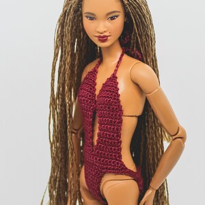 Swimwear for made to move Barbie doll wine red swimsuit for fashion dolls, summer clothes for Barbie doll image 3