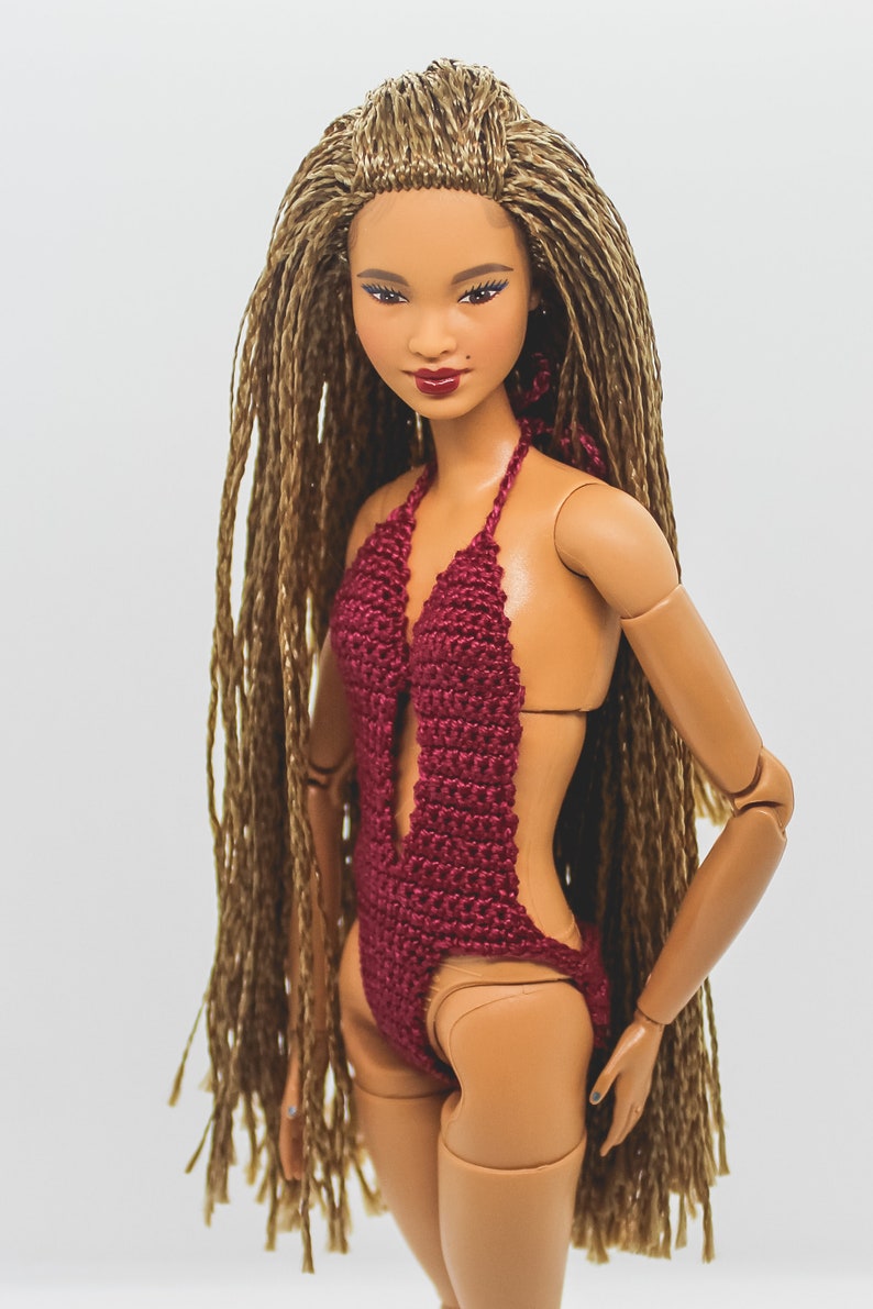 Swimwear for made to move Barbie doll wine red swimsuit for fashion dolls, summer clothes for Barbie doll image 3