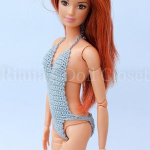 11,5-inch fashion doll swimsuit grey swimwear for regular Barbie doll, leotard for made to move Barbie image 6