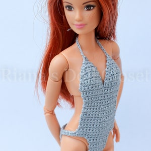 11,5-inch fashion doll swimsuit grey swimwear for regular Barbie doll, leotard for made to move Barbie image 4