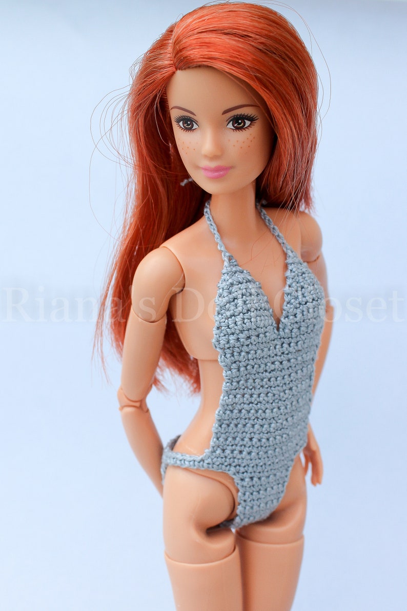 11,5-inch fashion doll swimsuit grey swimwear for regular Barbie doll, leotard for made to move Barbie image 4