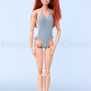 11,5-inch fashion doll swimsuit grey swimwear for regular Barbie doll, leotard for made to move Barbie image 2